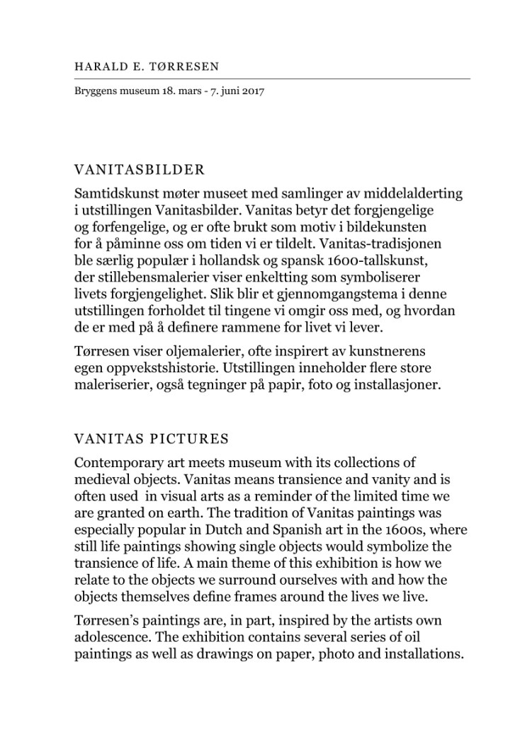 Galleritekst Vanitasbilder